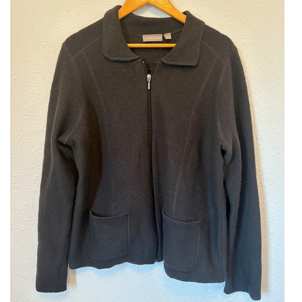 Croft and Barrow 100% Wool Zip Up Sweater XL Black Minimalist Classic Grandma